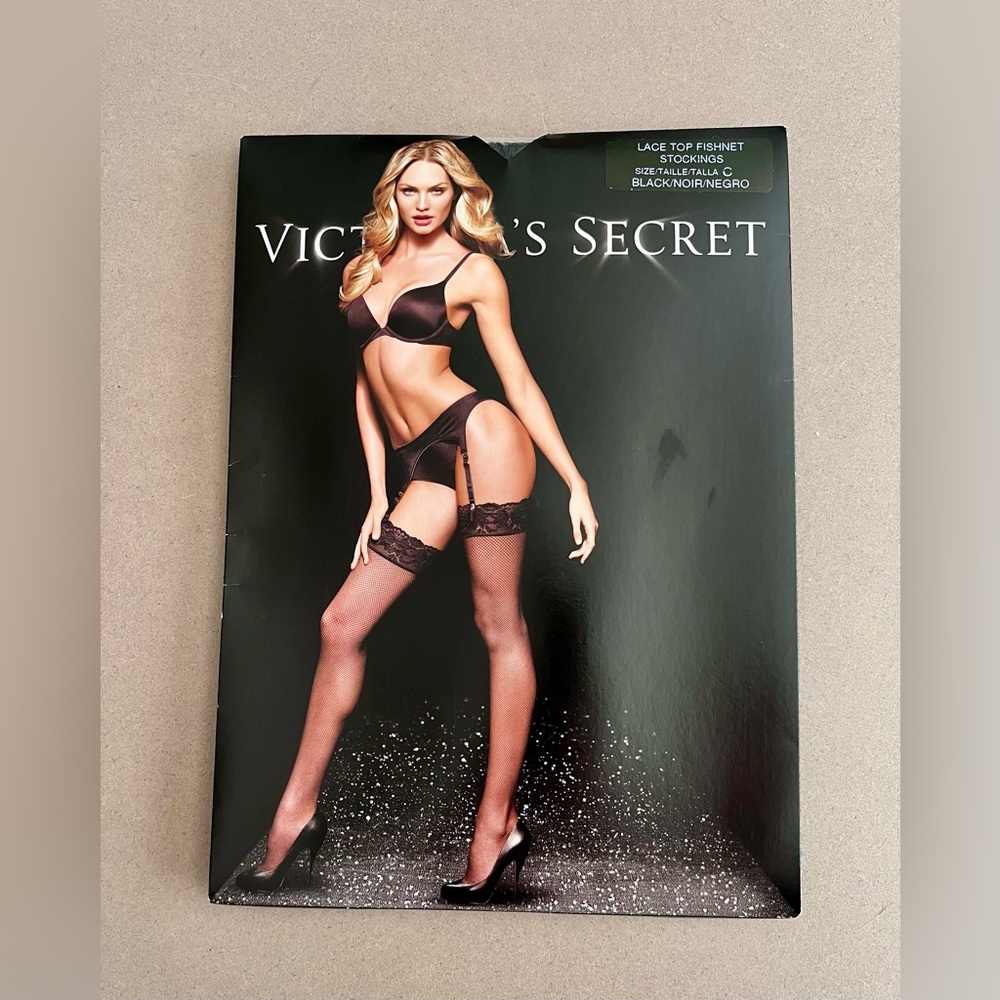 Victoria’s Secret Lace Top Fishnet Stockings Black Size C NWT